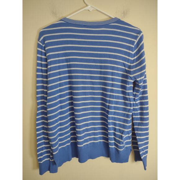 Ann Taylor Outlet Lightweight Blue and white striped Cardigan Size Large Preppy - Picture 6 of 6